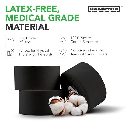 Hampton Adams Athletic Sports Tape, Very Strong, Easy Tear, No Residue | Premium Cotton Blend, 45 ft Rolls, 3 Pack, Strong Hold for Fingers Ankles & Wrists, Tears by Hand, No Sticky Residue thumbnail 3