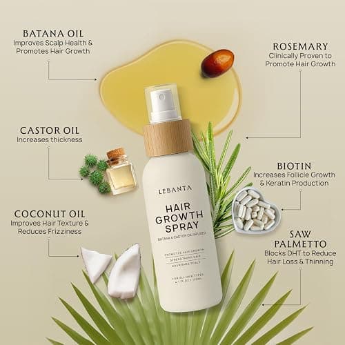 Lebanta Hair Growth Oil Spray - 100% Pure Ingredients For Non Greasy, Thicker & Stronger Hair - Organic Batana, Castor, Biotin, Saw Palmetto, and Rosemary Oil Gifts for Men & Women Scalp - 4.1 Fl Oz thumbnail 3