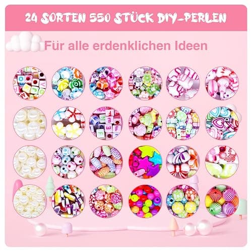 Amteker Geschenke für Mädchen, Perlen für Auffädeln DIY 24 Farben, Bastelset Kinder ab 4 6 Jahre, Armbänder Selber Machen, Basteln Mädchen Einhorn Geschenk 4-6-8 Jahre, Ostergeschenke Kinder Teenager thumbnail 3