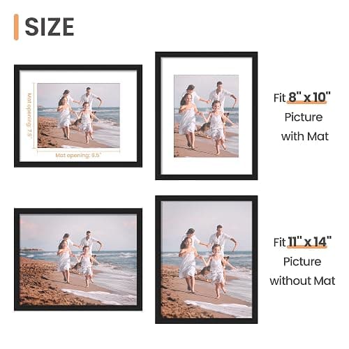 upsimples 11x14 Picture Frame, Display Pictures 8x10 with Mat or 11x14 Without Mat, Wall Hanging Photo Frame, Black, 1 Pack thumbnail 3