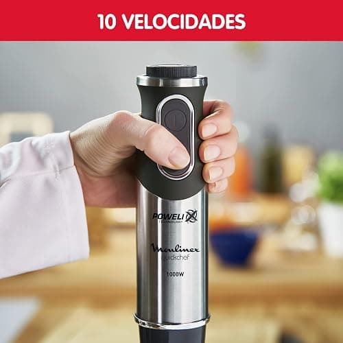 Moulinex QuickChef DD65581 1000 W Hand Blender with 10 Speed Turbo Regulator with 2 Chopping and Assembly Accessories and Measuring Cup, Anti-Splash, Stainless Steel thumbnail 4
