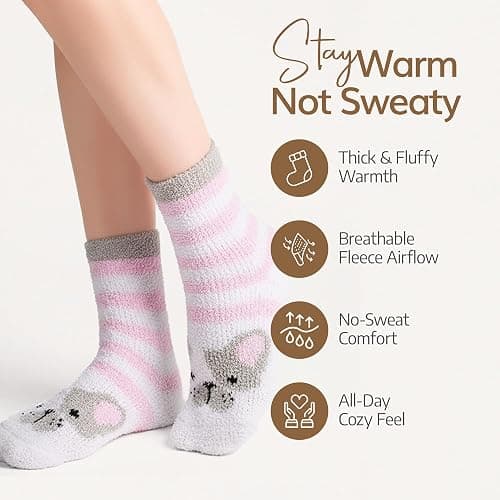 WaySoft Fluffy Fuzzy Socks for Women & Teen Girls - 4 to 5 Pairs Bulk Pack - 2023 Holiday Collection - Cozy Warm Fleece Socks thumbnail 4