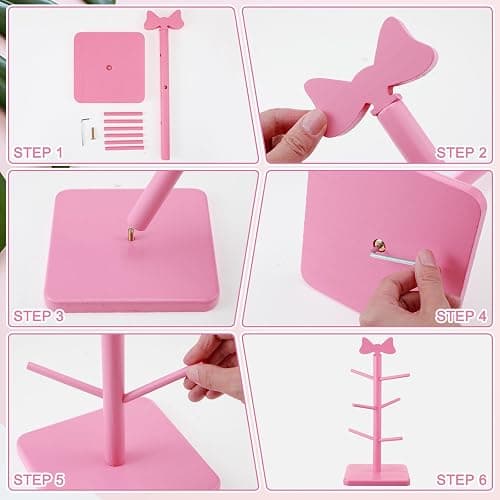 DoubleFill Pink Coffee Cup Holder Bow Mug Tree Pink Kitchen Coffee Bar Accessories Decorative Wooden Cup Holder with 6 Hooks Coquette Mug Rack Stand Cute Decor for Wedding Home Countertop Organizer thumbnail 4