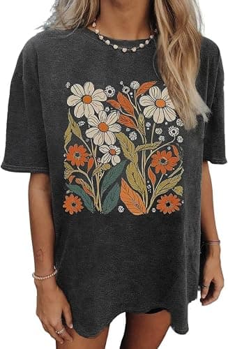Womens Oversized Tshirt Flower Graphic Tees Nashville Music Short Sleeve Shirts Summer Casual Loose Beach Tops - Image 1