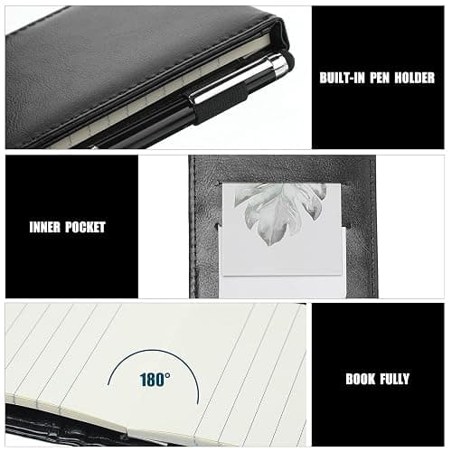 Outus 10 Pcs Mini Pocket Notepad Holder Set Included Small Leather Pocket Notebook Holder with 50 Lined Sheets, Metal Pen, 8 Pcs 3 x 5 Inch Memo Book Refills, 30 Lined Paper Per Note Pad (Black) thumbnail 4