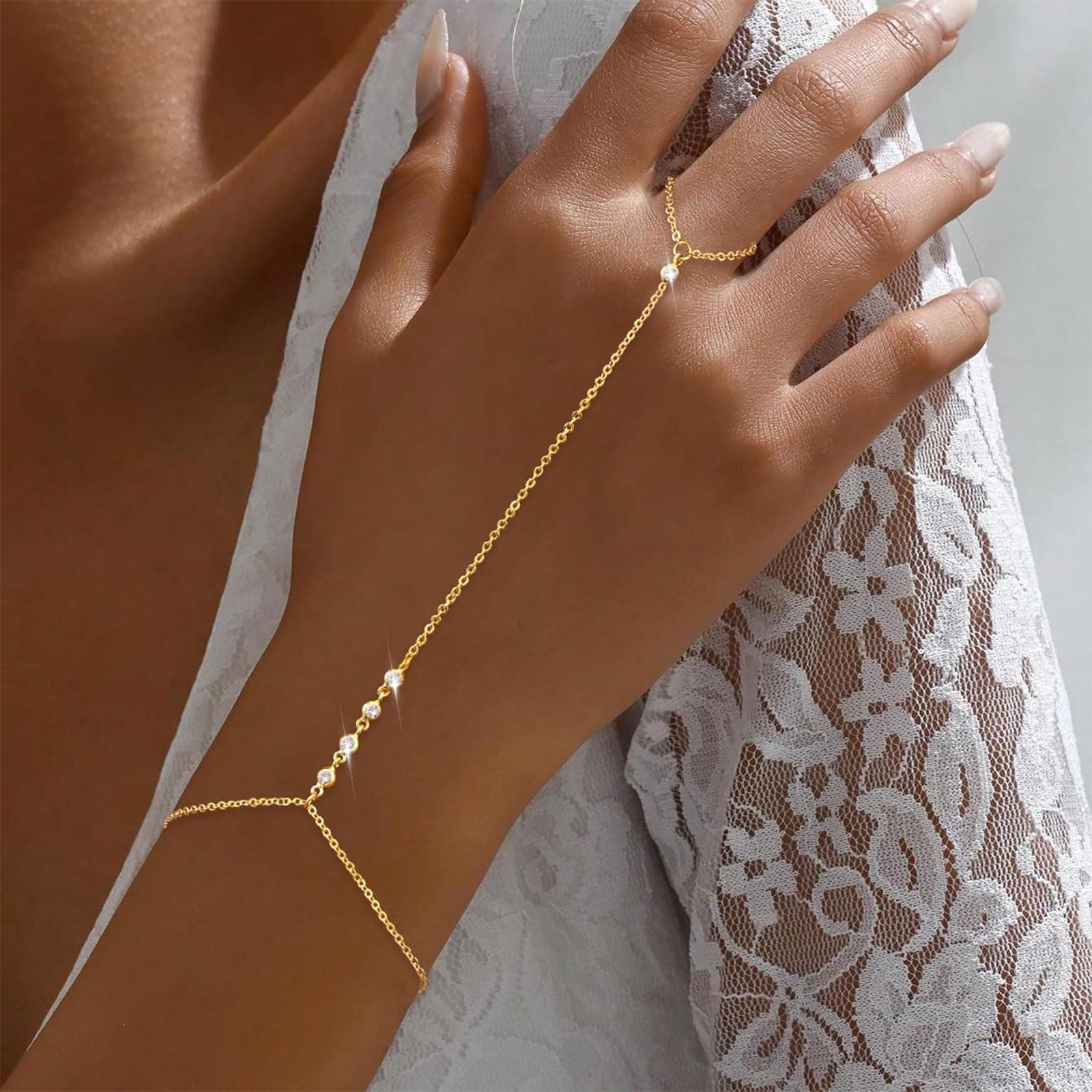 Gold Cubic Zirconia Crystal Rhinestone Bracelet Ring Fashion Jewellery for Women thumbnail 6