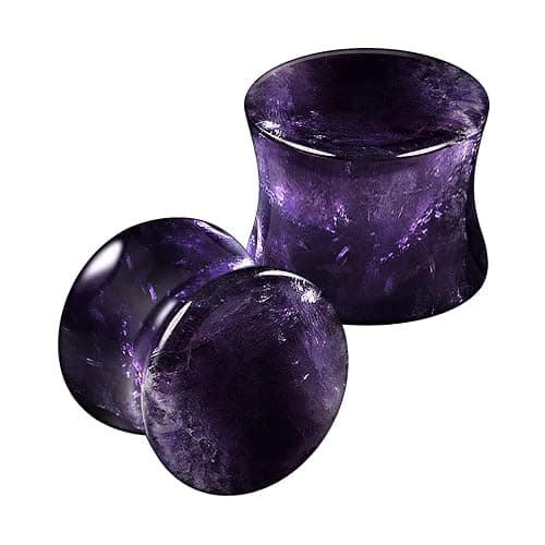 BanaVega Organic Stone Amethyst Double Flared Saddle Ear Gauge Double Flare plugs Stretcher Lobe Earring Piercing Jewelry Choose Sizes - Image 1