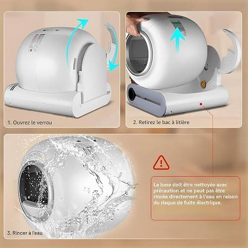 Litière Chat Automatique XXL Autonettoyante, Fermée, Anti-Odeur,Silencieuse | Litière chat autonettoyante XXL : multicapteurs sécurité, ions anti-odeurs, réservoir 65L+9L, entrée 15cm, application TUYA thumbnail 6