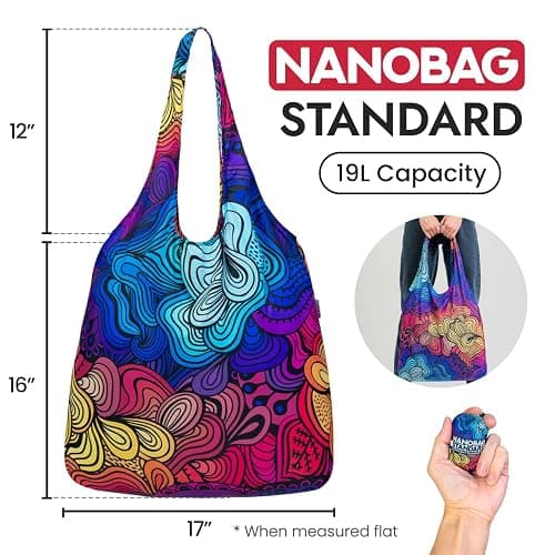 Nanobag Ultra-Lightweight Foldable Tote for Women & Men, Reusable Grocery & Travel Bag, Packable Collapsible Compact Market Essential (Standard Stars) thumbnail 4