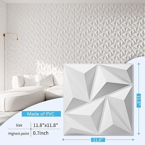 Art3d 3D Wall Panels 20 Pack, 11.8" x 11.8" (19 Sq.ft) PVC Wall Panels, Glue Up Wall Decor for Living Room, Bedroom, Office, White thumbnail 2