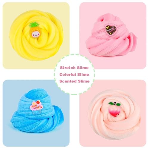 Cloud Slime Kit 9 Pack, with Peach Watermelon Pineapple Cake Slime Charms, DIY Slime Supplies for Girls and Boys, Stress Relief Toy for Kids Education, Party Favor, Gift and Birthday - 9pack thumbnail 7