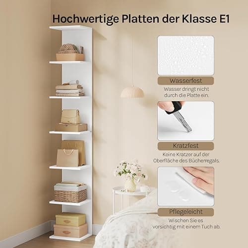 WOLTU Regal mit 7 Ebenen, für Wohnzimmer Schlafzimmer Büro, Bücherregal Standregal schmal, freistehend wandmontiert, aus Holzwerkstoff, 30x189,5x28 cm, Weiß thumbnail 6