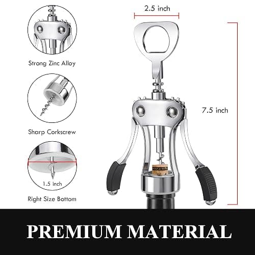 KORCCI Wine Opener, Heavy-Duty Zinc Alloy Wing Corkscrew, Premium Beer Bottle Opener, Multifunctional Wine Accessories with Ergonomic Handle and Sharp Screw, for Kitchen, Bar, Restaurant, Bartenders thumbnail 3