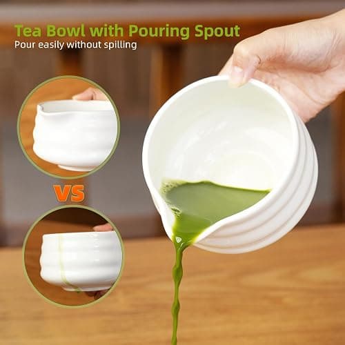 Matcha Whisk Set, 7 Pcs Matcha Kit, Premium Ceramic Matcha Set, Whisk and Bowl, Sifter, Cup Holder, Bamboo Scoop, Tea Plucking, Tea Towel, Matcha Lovers (White) thumbnail 5