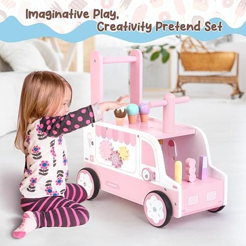 Asweets Wooden Baby Push and Pull Walker with Wheels, Learining Acticity Walker for Boys & Girls, Multiple Activities Center, Develops Motor Skills & Stimulates, 17.3''L x 9.1''W x 18.1''H thumbnail 6