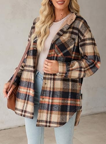 Dokotoo Women's Flannel Hooded Plaid 2025 Shacket Thick Coat Winter Coat for Warmth Button down Warm and Fuzzy Fleece Jacket thumbnail 4