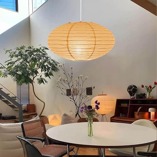 FEHEED 16" Oval Plug in Pendant Light Fixture,15 Ft Hanging Paper Lantern Oval White Paper Lamp Hanging Pendant Light with On/Off Switch for Birthday Wedding Living Room and Home Decor thumbnail 7