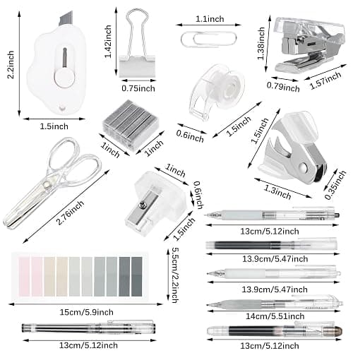 Colarr Mini Office Supply Kit Includes Stapler Tape Dispenser Staple Remover Paper Clips Scissor Staples Pen Sharpener Note Small Telescopic Knife for Office and School Clerk Student (Clear) - Clear thumbnail 3