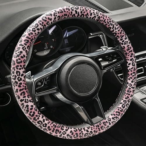 SthExtra Cute Print Steering Wheel Cover with Silicone Inner Ring, Non-Toxic, Odorless Silicone Leather with Non-Fading Pattern for Men Women, Universal 14.5 to 15 Inch (Pink Leopard Print) thumbnail 5