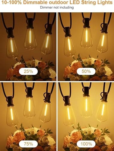 LaPitio 100FT Outdoor String Lights, Waterproof Patio Lights with Shatterproof ST38 Vintage Edison Bulbs, Connectable Outside Hanging Lights for Backyard, Porch, Deck, Balcony, Garden, 2700K Dimmable thumbnail 7