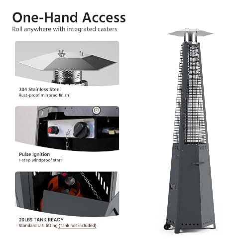 LAUSAINT HOME Pyramid Patio Heater, 48,000 BTU Outdoor Propane Heaters for Outdoor Use, Upgraded 91" Quartz Glass Tube Heater for Patio, Deck Backyard Commercial with Tip-Over Protection thumbnail 6