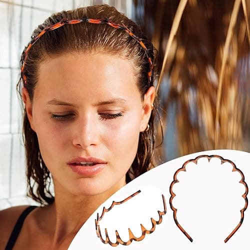 4 Pcs Elastic Non Slip Wavy Tooth Comb Headband for Women, Men & Girls - Zigzag Plastic Headband (Black, Brown) thumbnail 4