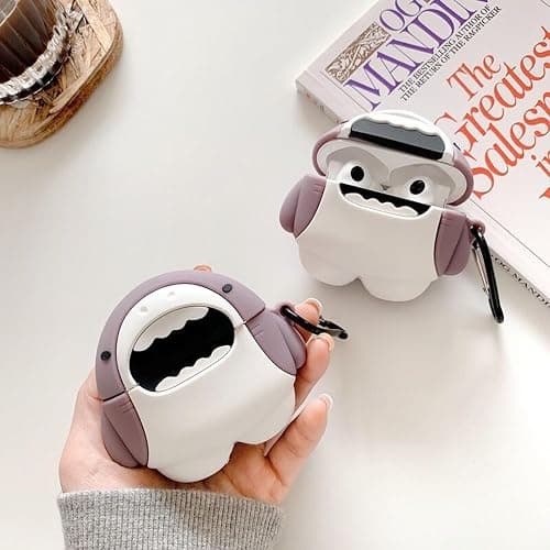 Cute Shark Case for Airpods 3rd Generation Cases 2021, Funny 3D Cartoon Kawaii Cool airpod 3 Case Cover with Cleaning Kit & Keychain for Apple Air pod 3 Gen for Boys Girls Kids Teen, Shark thumbnail 4