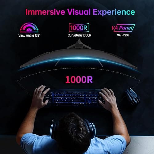 KTC 32 Inch 240Hz Curved Gaming Monitor, 2K 1440P Computer PC Monitor with 1000R 1ms Frameless, Adaptive Sync,122% sRGB, HDMI, DisplayPort, Tilt Adjustable, H32S25E thumbnail 5