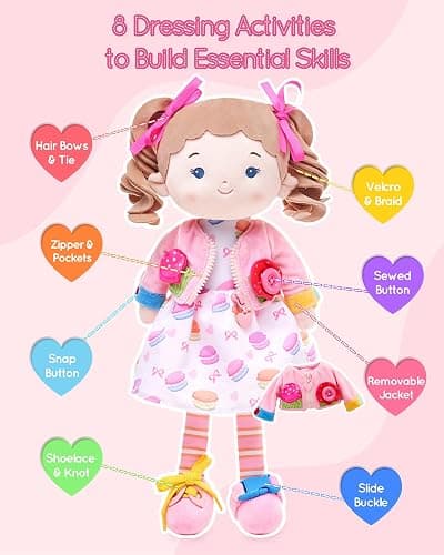 LeyaDoll Soft Bady Educational Soft Baby Doll(16''), Learning Sensory Doll for Toddlers, Montessori Toys for 2-Year-Old Girls Christmas, Birthday Gifts, Plush Doll with Button-Busy Cupcake-Girl thumbnail 2
