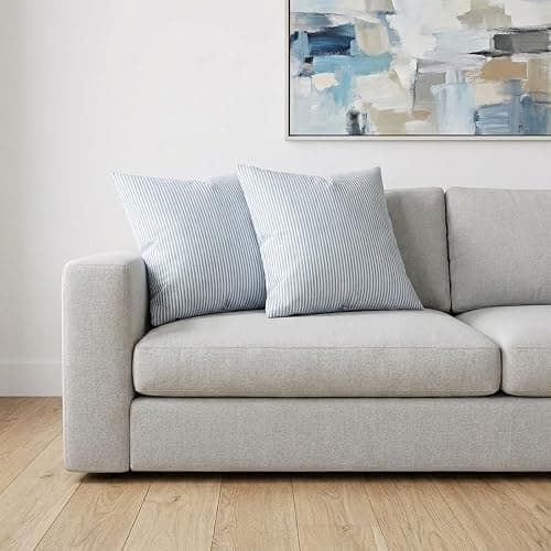 Outdoor Blue Striped Pillow Covers 20x20 Set of 2, Farmhouse Decorative 20 x 20 Pillow Covers, Light Blue and White Outdoor Accent Cushion Covers for Couch Sofa Bedroom Patio Coastal Room Decor thumbnail 4