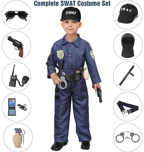 Latocos 15 PCS SWAT Police Officer Costume for Kids with Vest Accessories Cop Dress Up Role Play Set for Halloween Cosplay - 5-7 thumbnail 6