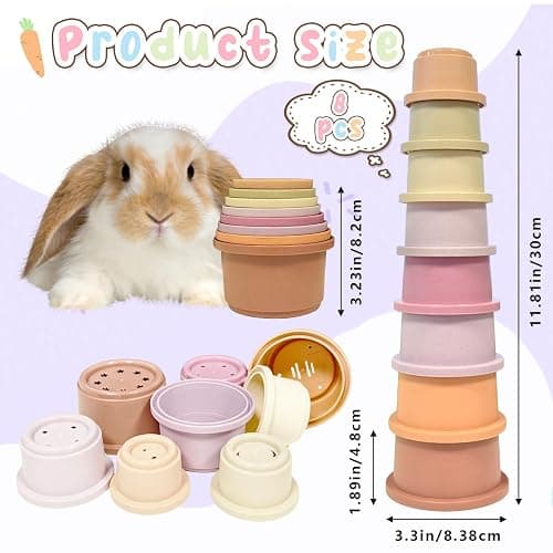 starfa lab 8 Pcs Stacking Cups for Small Animal Toys,Nesting Rabbit Toys of Different Sizes,Safe Plastic Colorful Nesting Toys for Bunny Guinea Pig Hiding Food and Playing (Purple) thumbnail 2