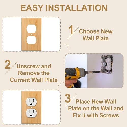 Pinkunn 10 Pieces Solid Wood Light Switch Plate Outlet Covers Bamboo Wooden Decorative Wall Plate for Home Bedroom Kitchen(Light Oak,Double Hole) thumbnail 4
