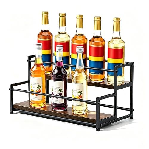 Foliantrix Coffee Syrup Organizer Rack 2-Tier Wine Rack Spice Racks Coffee Bar/Station Organizers Liquor Cabinet/Stand/Decor Bottle Organizer for Countertop Display Shelves/Holder/Storage - Image 1