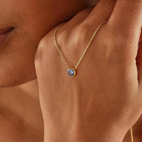 Turandoss Birthstone Necklace for Women, Dainty 14K Gold Plated Red Blue Green Diamond Emerald Birthstone Necklace 12 Month Birthstone Jewelry Birthday Gifts for Women Teen Girls thumbnail 5