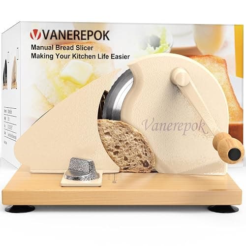 vanerepok Manual Bread Slicer for Homemade Sourdough Bread Versatile Hand Crank Bread Slicer for Sourdough Crusty Bread Etc Stainless Steel Slicers Adjustable Width for Homemade & Commercial Use - Image 1