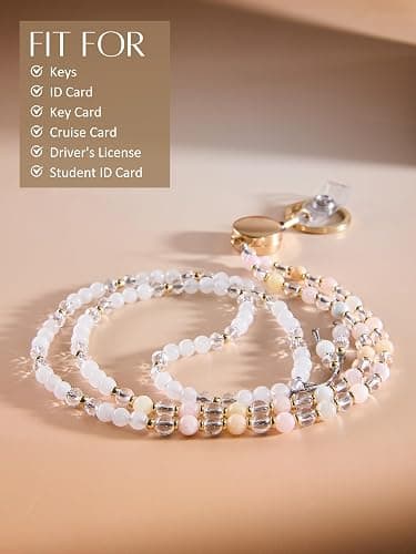 LENYNAL Retractable Lanyards for ID Badges and Keys, Beaded Lanyards for Women Natural Stone, Teacher Lanyard High-Performance Cute Lanyard Morganite thumbnail 3