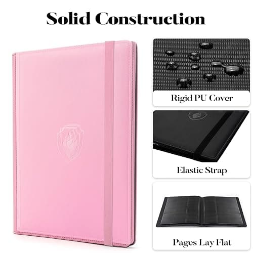 Fabmaker Trading Card Binder - 9 Pocket PU Cover Collection Book for 360 Cards, Premium Sturdy Holder Folders, Album for YuGiOh, MTG, TCG, Game & Sports Cards, Pink thumbnail 4