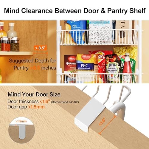 Delamu Large Over the Door Pantry Organizer, 6-Tier Metal Pantry Door Organization and Storage for Easy Install, Hanging Spice Rack Seasoning Shelves for Cabinet & Kitchen, D6.7xW17.5xH53.7 in, White thumbnail 2