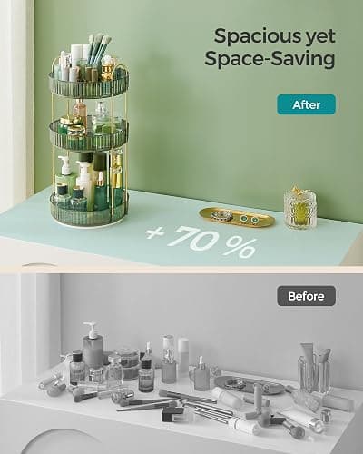 SONGMICS Makeup Organiser Rotating, 3-Tier Round Skincare Organiser, Customisable, Toiletries Cosmetics Organiser, Gift, Pale Green JKA011C01 thumbnail 6