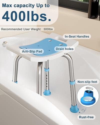 HOMLAND Shower Chair for Inside Shower, 400 lbs Adjustable Shower Stool with Suction Feet, Shower Seat for Inside Tub Bathroom Bench Bath Chair for Elderly and Disabled - Light Blue thumbnail 3