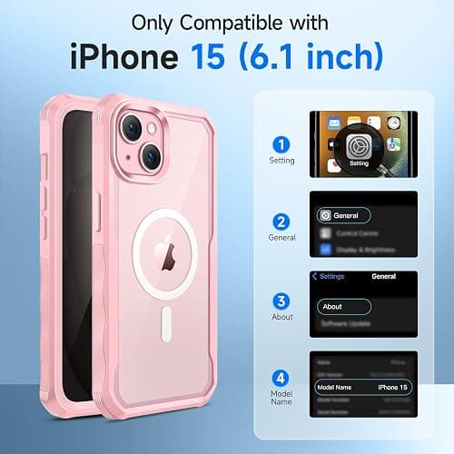 seacosmo for iPhone 15 Case, Full Body Bumper with Built-in 9H Tempered Glass Privacy Screen and Camera Lens Protector, Compatible with MagSafe, Shockproof 15 Phone Case, 6.1", Pink thumbnail 2