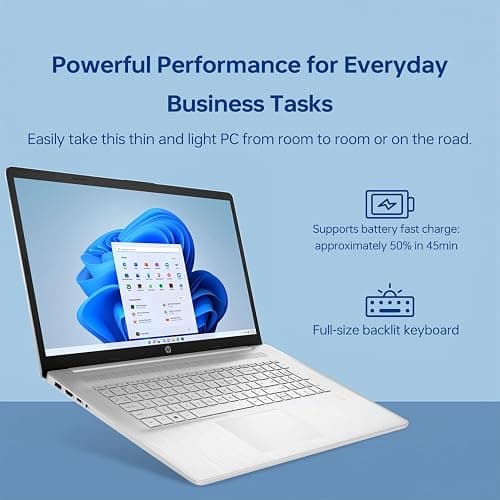 HP Essential 17t Business Laptop, 17.3" HD+ Touchscreen Display, Intel Core i7-1355U (> R5 7430U) High-Performance Tier Processor, 32GB RAM, 2TB SSD, HDMI, Fingerprint Reader, Wi-Fi 6, Windows 11 Home thumbnail 7