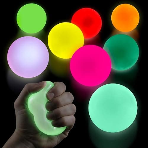 8 Pcs Glow in the Dark Sticky Balls for Ceiling, 2 Inc, Soft TPR | Sticky Ceiling Balls; Self-Adhesive, Sensory, Squishy; Reusable, Cleans Up; Neon Party Favors & Adult Gag Gifts - Image 1