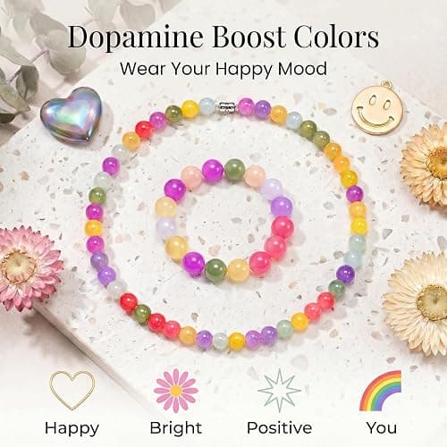 Peraca Cris Dopamine Necklace UV Reactive Colorful Rainbow Beaded Necklace Dopamine Jewelry Set Color Changing Mood Necklaces Bracelet Earrings Summer Beach Vacation Gift for Women thumbnail 7