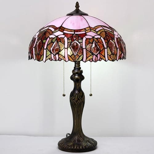 ZJART Tiffany Table Lamp Stained Glass Lamp 16X16X24 Inch Antique Reading Light (Pink Jewelry) thumbnail 4