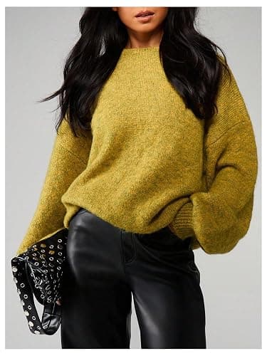RoseSeek Women's Baggy Knit Sweater Crew Neck Lantern Sleeve Pullover Sweaters Fall Jumpers thumbnail 3