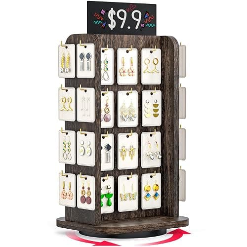ORLESS Earring Display for Vendors, 40 Hooks Rotating Jewelry Display Stand for Selling, Necklace Display Stands Earring Cards for Selling Bracelets, Jewelry Towers (Black) - Image 1