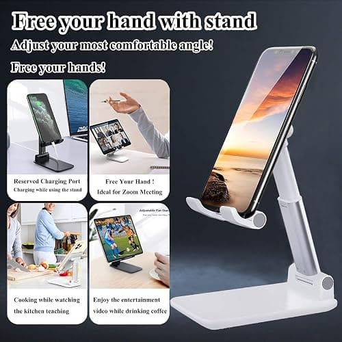Meetuo 2 Pcs Cell Phone Stand for Desk Adjustable Desktop Phone Holder | Adjustable Angle Height, Fully Foldable&Portable, Compatible with iPhone 17/16/15/14/13/12/Smartphones thumbnail 3