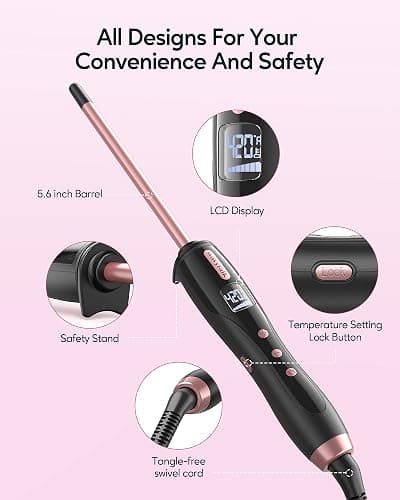 Wavytalk 3/8 Inch Small Curling Iron, Small Curling Iron Wand for Short & Long Hair, Ceramic Small Barrel Curling Iron with Adjustable Temperature, Include Heat Resistant Glove (Rose Pink) - 3/8 Inch No Clip (Rose Gold) thumbnail 5